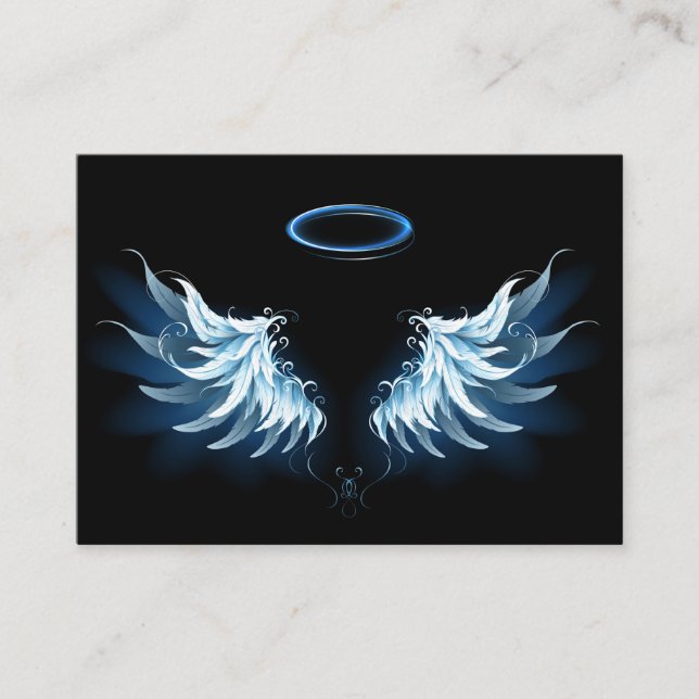 Carte De Fidélité Blue Glowing Angel Wings on black background (Devant)