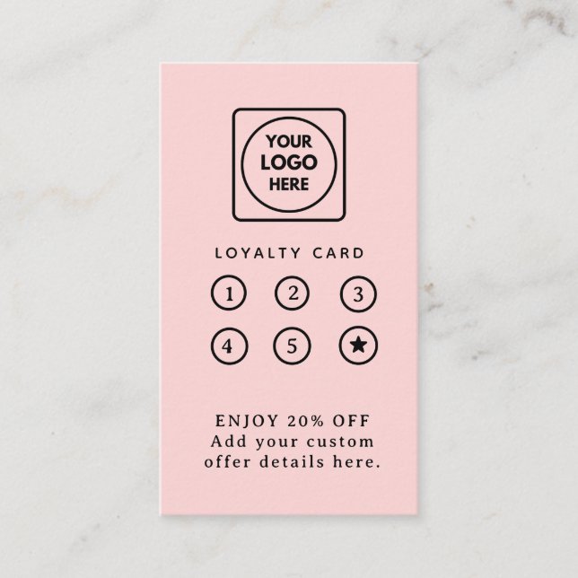 Carte De Fidélité Blush Pink Logo | Modern Business Loyalty Design (Devant)