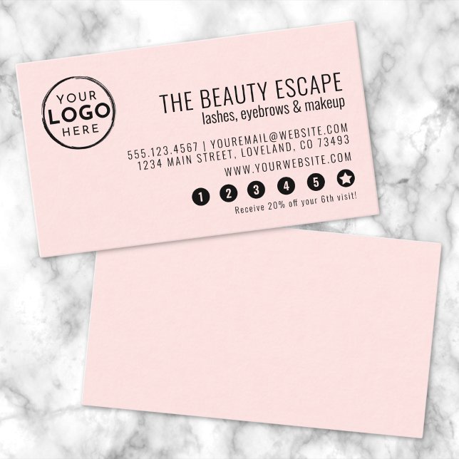 Carte de fidélité Blush Pink Modern Business Logo (Blush Pink Modern Business Logo Loyalty Card)