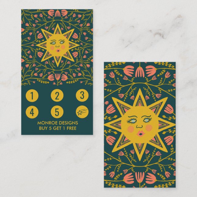 Carte De Fidélité Boho Illustré 5 élégant et brillant de vignes de s (Devant / Derrière)