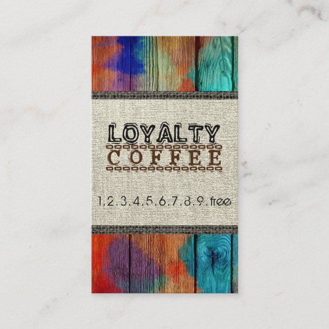 Carte De Fidélité Boisson Loyauté Café Burlap Aspect Bois #3 (Devant)