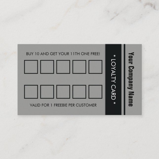 Carte De Fidélité Bordure simple gris noir 10 poinçons (Devant)