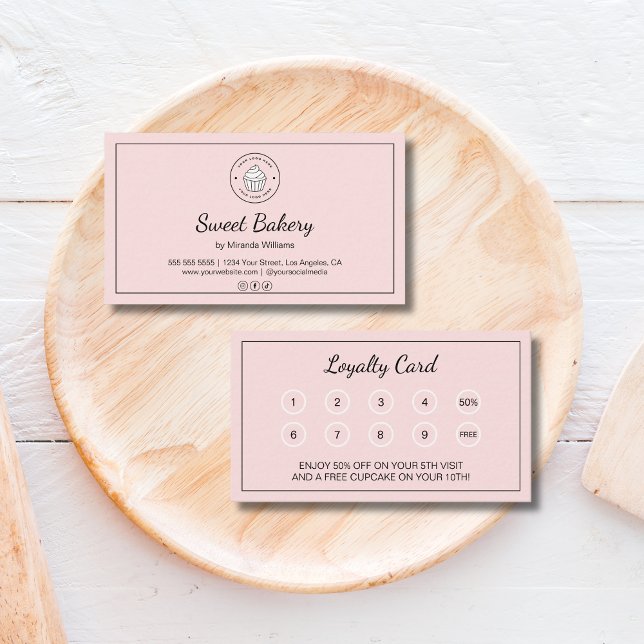 Carte de Fidélité Boulangerie sur Mesure Rose (Bakery Custom Logo Pink Business Reward Loyalty Card)