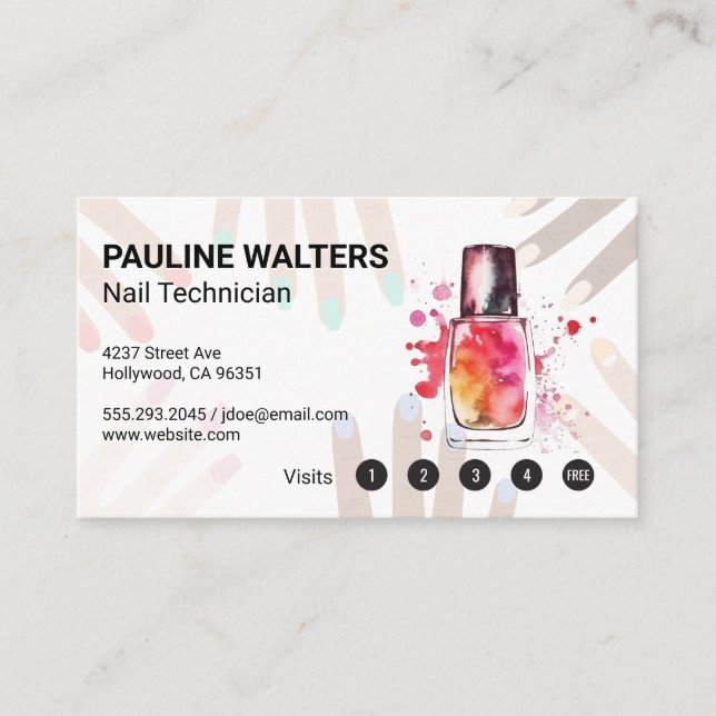 Carte De Fidélité Bouteille à ongle et Casquette | Manucure (Devant)