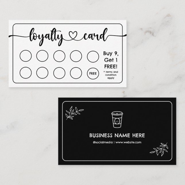Carte De Fidélité Café Café noir et blanc Ajouter votre logo (Devant / Derrière)