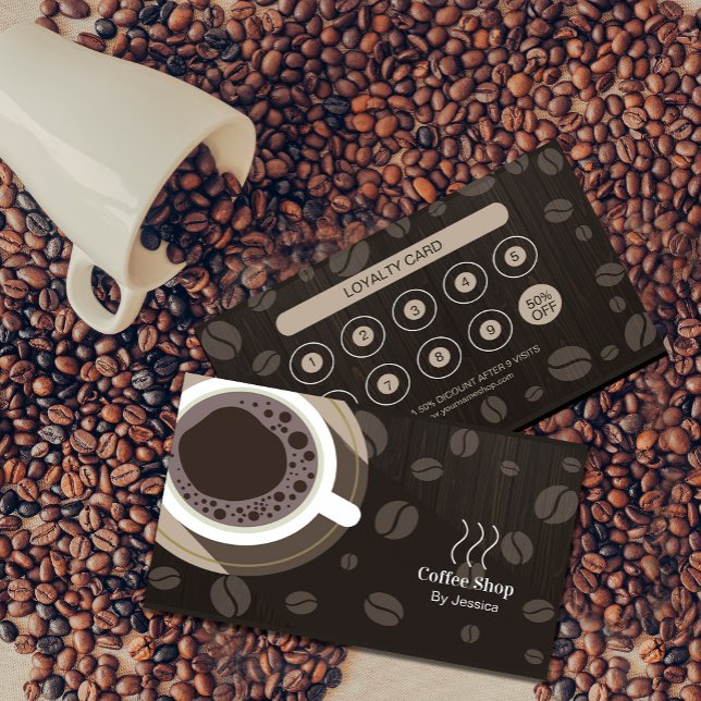 Carte de fidélité Café Carte de visite d'entrepris (loyalty card for cafes and coffee shops #loyalitycard #coffeecard #beancard #zazzlemade #coffeeshop)