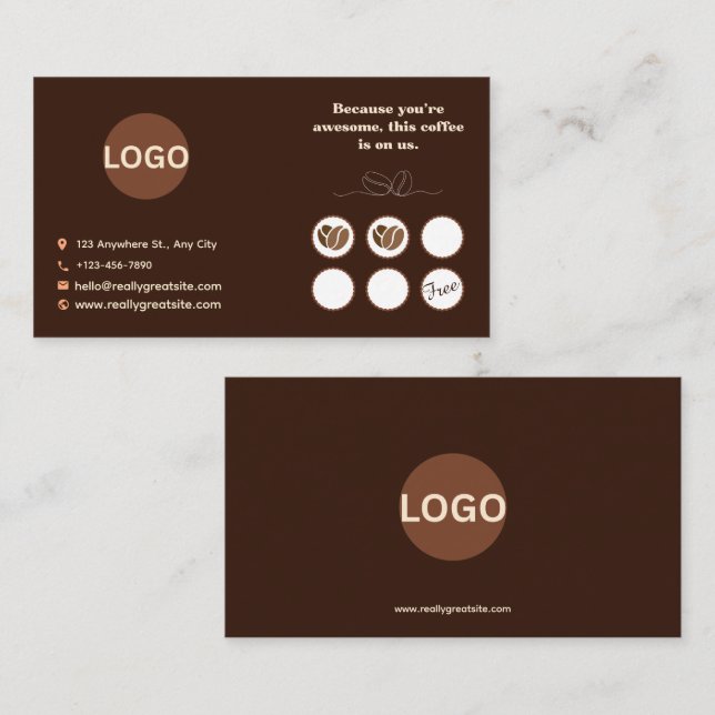 Carte de Fidélité Café Design Minimal Brun (Devant / Derrière)