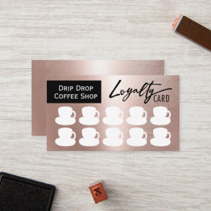 Carte De Fidélité Café Gold Rose moderne Boutique Café Cups Loyaut