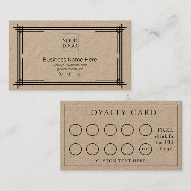 Carte De Fidélité Café Kraft Formal Business Café Salon de café (Devant / Derrière)