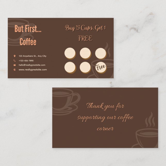 Carte de Fidélité Café Minimal Brun (Devant / Derrière)