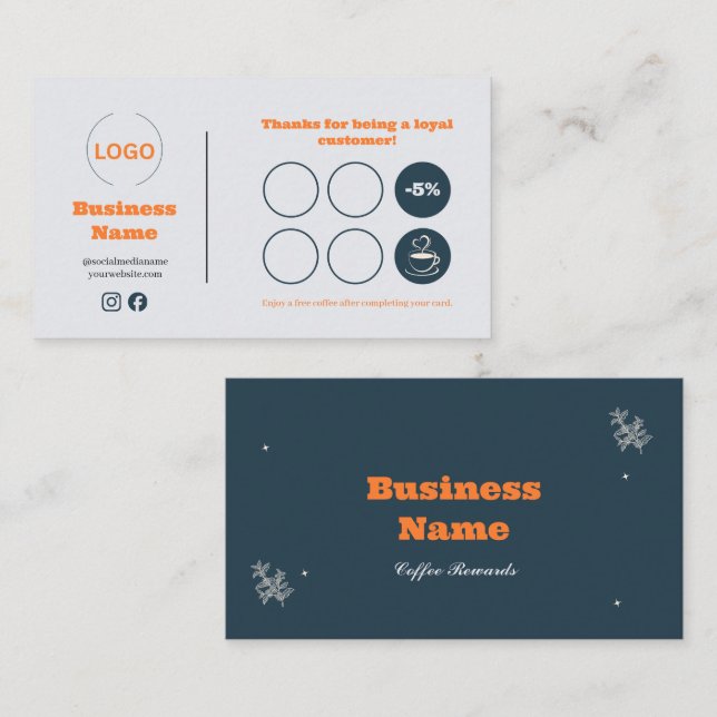Carte de Fidélité Café Orange Navy (Devant / Derrière)