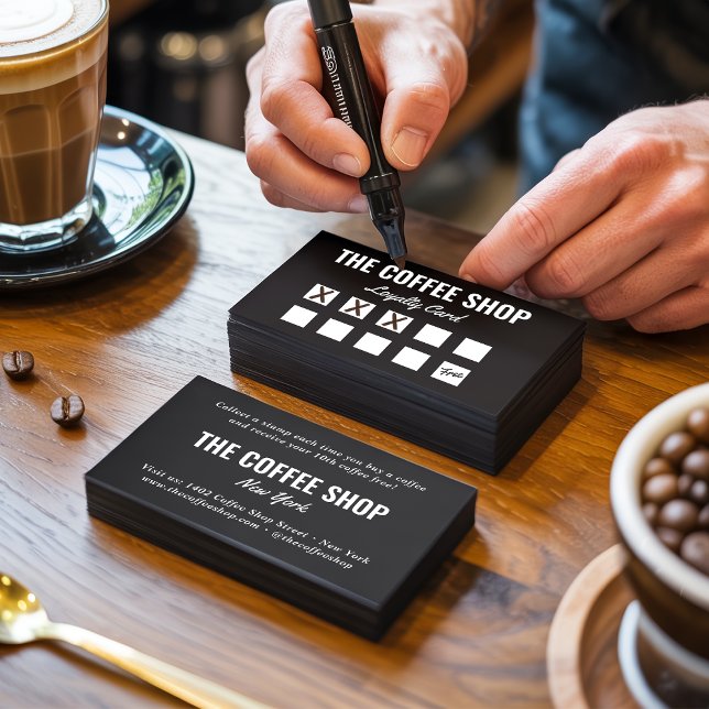 Carte De Fidélité Café simple minimaliste en noir et blanc cool (Minimalist black and white simple cool coffee shop)