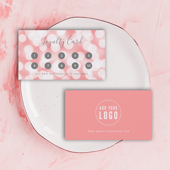 Carte De Fidélité Calligraphie moderne Champagne rose Bokeh Lumières (Créateur téléchargé)