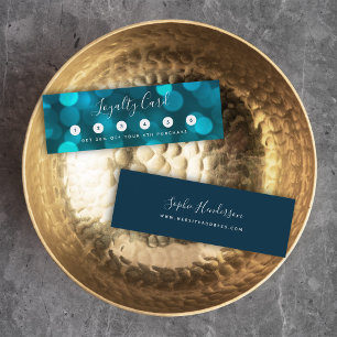 Carte De Fidélité Calligraphie moderne tendance Aqua Blue Bokeh Lumi