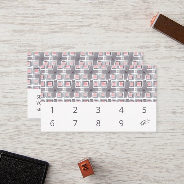 Carte De Fidélité Carreaux d'aquarelle peints à la main Motif simple (Devant/Arrière en situation)