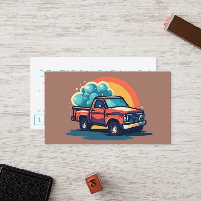 Carte De Fidélité CARWASH customer loyalty punch card (Devant/Arrière en situation)