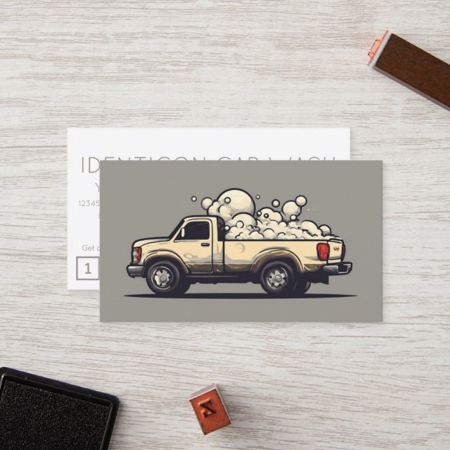 Carte De Fidélité CARWASH customer loyalty punch card (Devant/Arrière en situation)