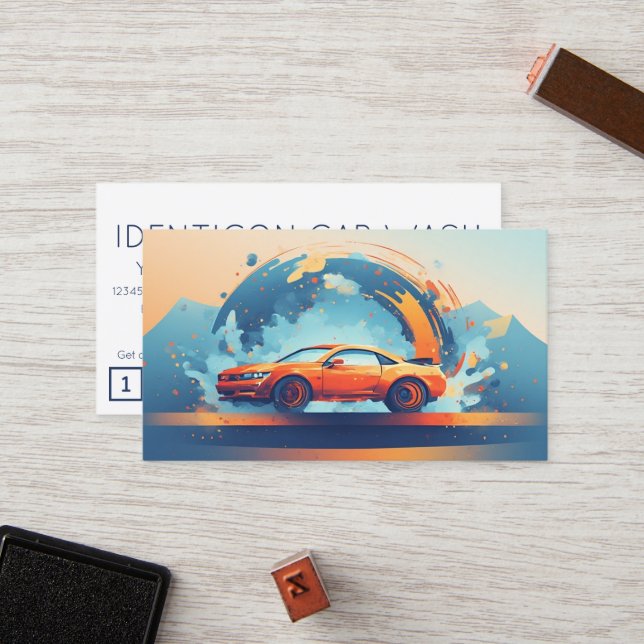 Carte De Fidélité CARWASH customer loyalty punch card (Devant/Arrière en situation)