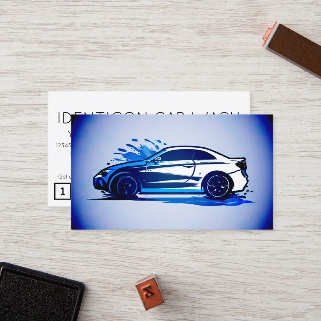 Carte De Fidélité CARWASH customer loyalty punch card (Devant/Arrière en situation)