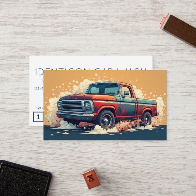 Carte De Fidélité CARWASH customer loyalty punch card (Devant/Arrière en situation)