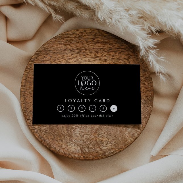 Carte De Fidélité Chic Black Typographie Logo Business Reward 6 Punc (Créateur téléchargé)