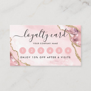 Carte De Fidélité Chic Blush Rose or Parties scintillant Agate Marbr