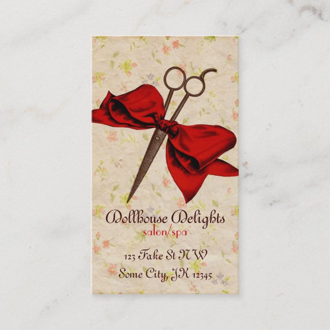 Carte De Fidélité cisaillements rouges floraux d'arc de coiffeur (Devant)