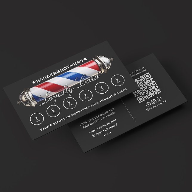 Carte De Fidélité Ciseaux Barber Pole Classic Noir 6 Récompenses (Barber Pole Scissors Classic Black 6 Rewards Loyalty Card
)