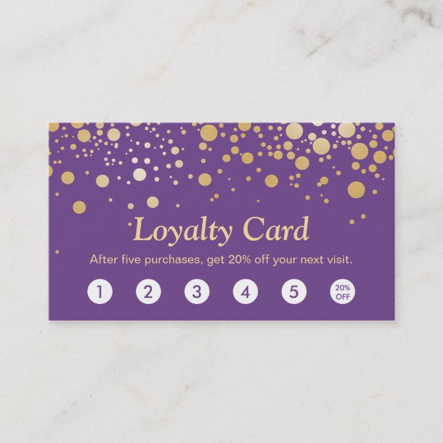 Carte de fidélité Classy Purple Gold Confetti Dots (Devant)