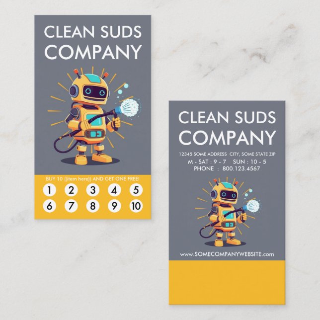 Carte De Fidélité Clean Suds Wash Loyalty Punch Card (Devant / Derrière)