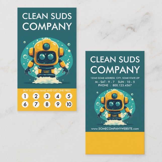 Carte De Fidélité Clean Suds Wash Loyalty Punch Card (Devant / Derrière)