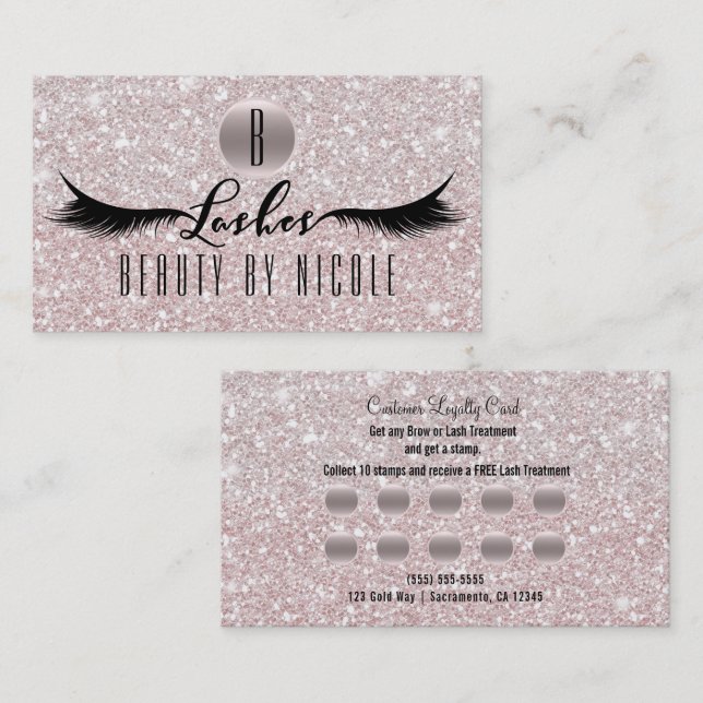 Carte de fidélité client Cils à paillettes LASHES (Devant / Derrière)