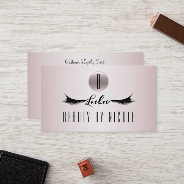 Carte de fidélité client Cils roses en or rose (Devant/Arrière en situation)