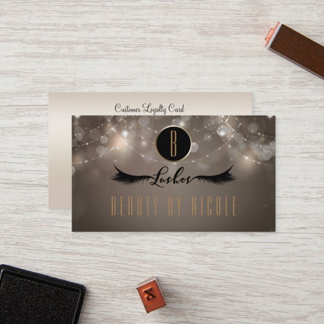 Carte de fidélité client pour cils Taupe Sparkle C (Devant/Arrière en situation)