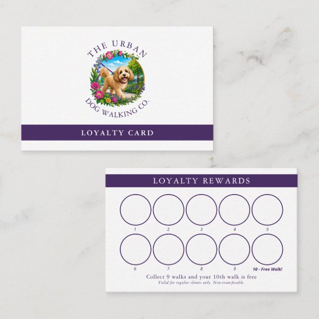 Carte de fidélité client pour promeneur de chiens  (Devant / Derrière)