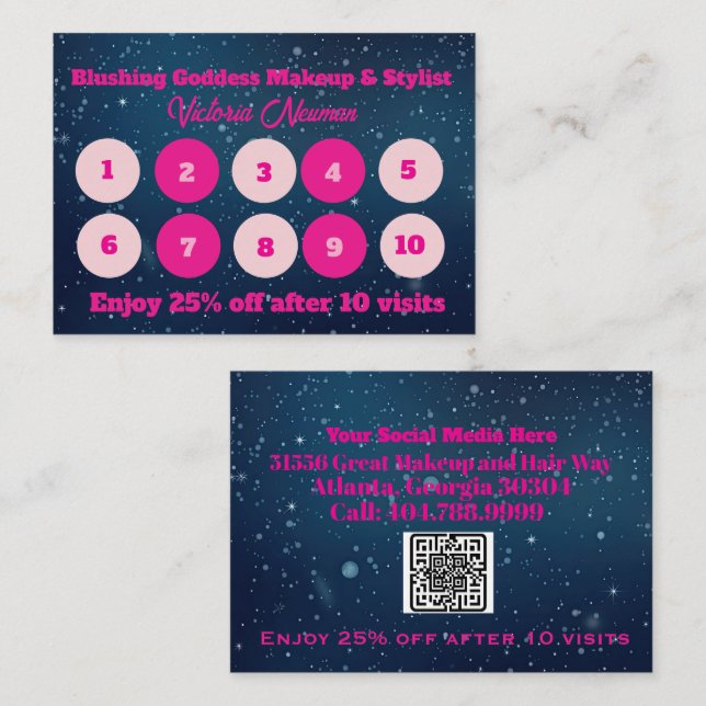 Carte De Fidélité Code QR d'affaires bleu et rose élégant (Devant / Derrière)