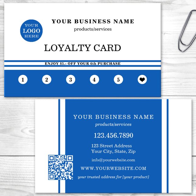 Carte De Fidélité Code QR de logo simple bleu marine blanc (Créateur téléchargé)