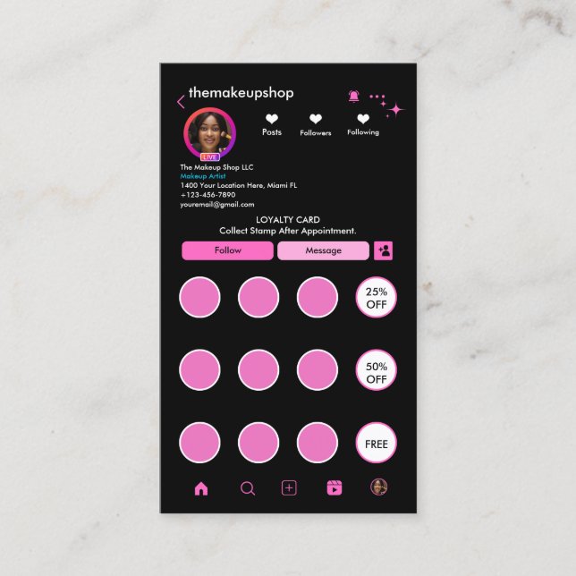 Carte De Fidélité Code QR Instagram de coiffeur (Devant)