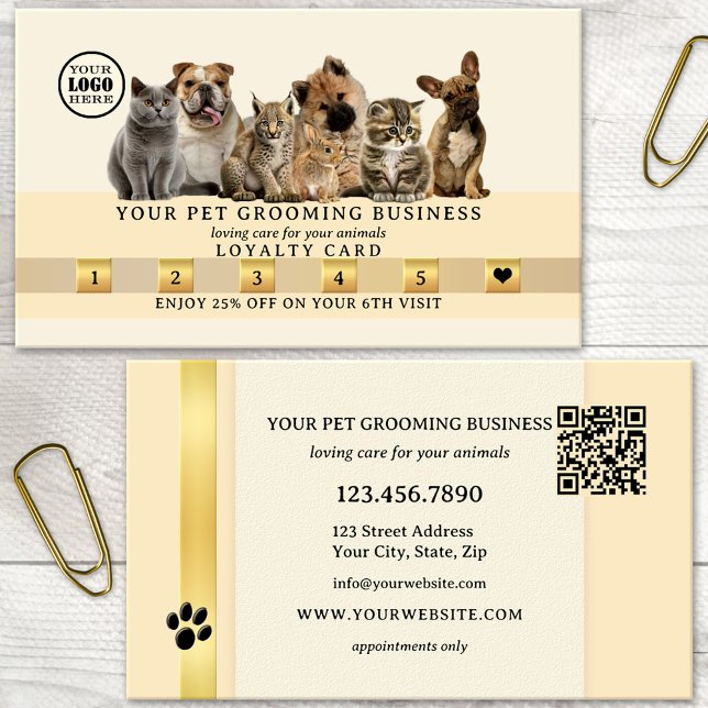 Carte De Fidélité Code QR Logo Or Animaux de compagnie (Créateur téléchargé)