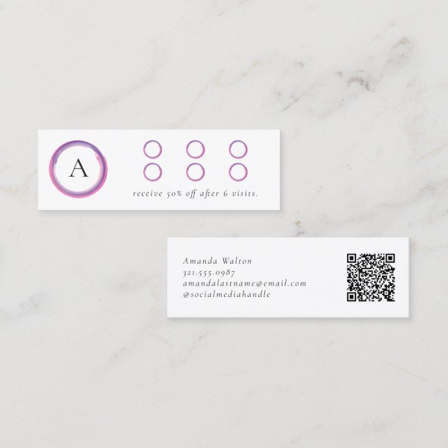 Carte De Fidélité Code QR Monogramme Moderne Rose et Violet (Devant / Derrière)