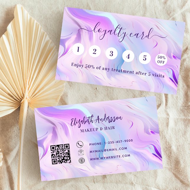 Carte De Fidélité Code qr rose holographique (Créateur téléchargé)