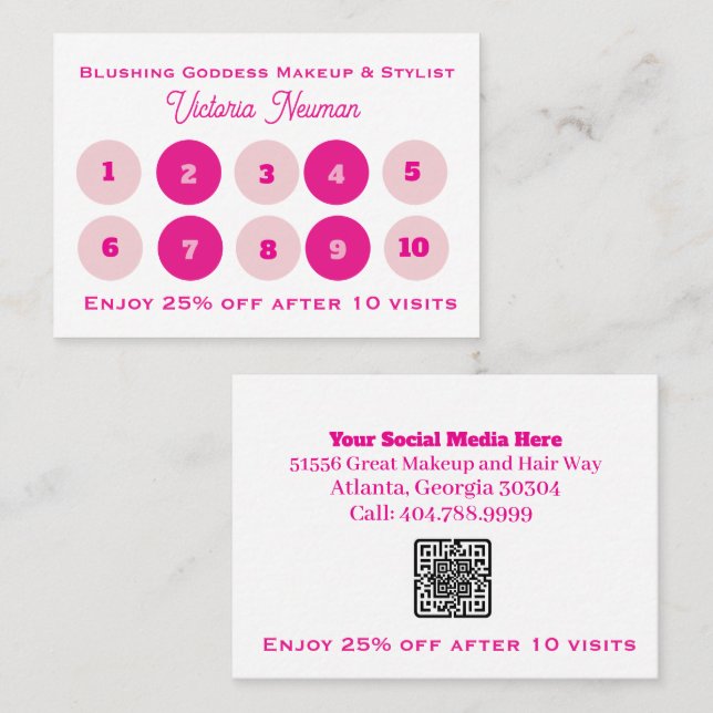 Carte De Fidélité Code QR simple pour entreprise rose et noir (Devant / Derrière)