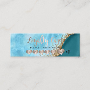 Carte De Fidélité Cœurs de marbre turquoise paillettes or élégants 