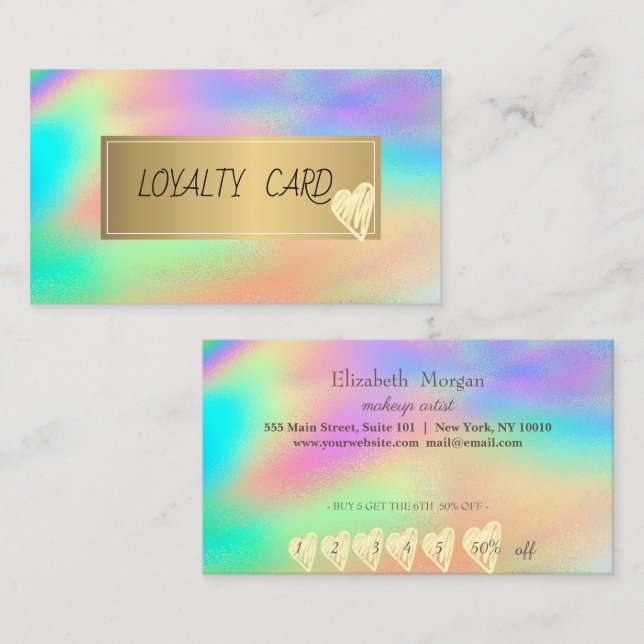 Carte De Fidélité Cœurs holographiques arc-en-ciel professionnels mo (Devant / Derrière)