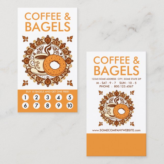 Carte De Fidélité Coffee and Bagels Loyalty Punch Card (Devant / Derrière)