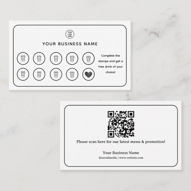 Carte De Fidélité Coffee Cup QR Code Ajouter votre logo (Devant / Derrière)