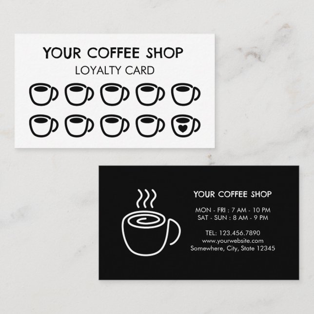 Carte De Fidélité Coffee Cups Black Modern Coffee Shop Customer  (Devant / Derrière)