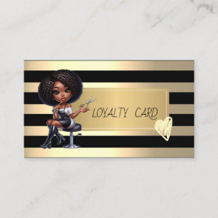 Carte De Fidélité Coiffeur Afro-Américain Rayures, Cœurs Dorés