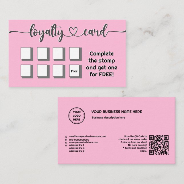Carte De Fidélité Coton Candy Pink Minimalist Ajouter Votre Logo Cod (Devant / Derrière)