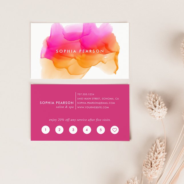 Carte De Fidélité Couche d'aquarelle du coucher du soleil | Client (Créateur téléchargé)